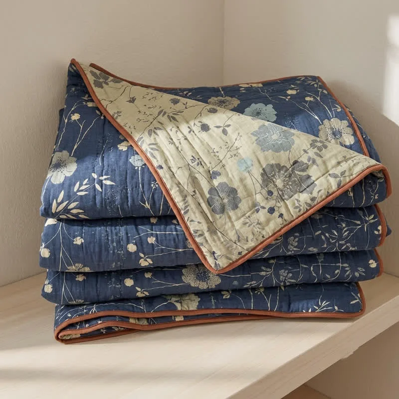 High-Quality Ownkoti Reversible Blue Floral Cottage Quilt Secure