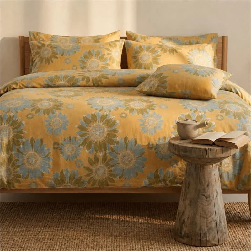 Dependable Ownkoti Vintage Sunflower Orange Cotton Bedding Set Casual
