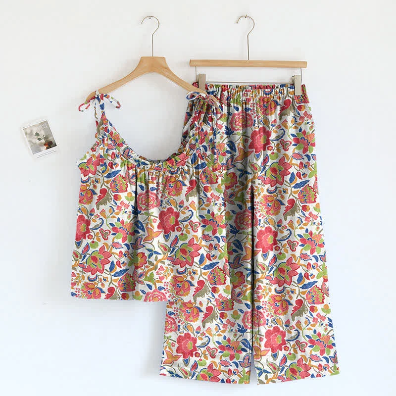 Clean Ownkoti Cottagecore Floral Tie Strap Cami Loungewear Set Luxury