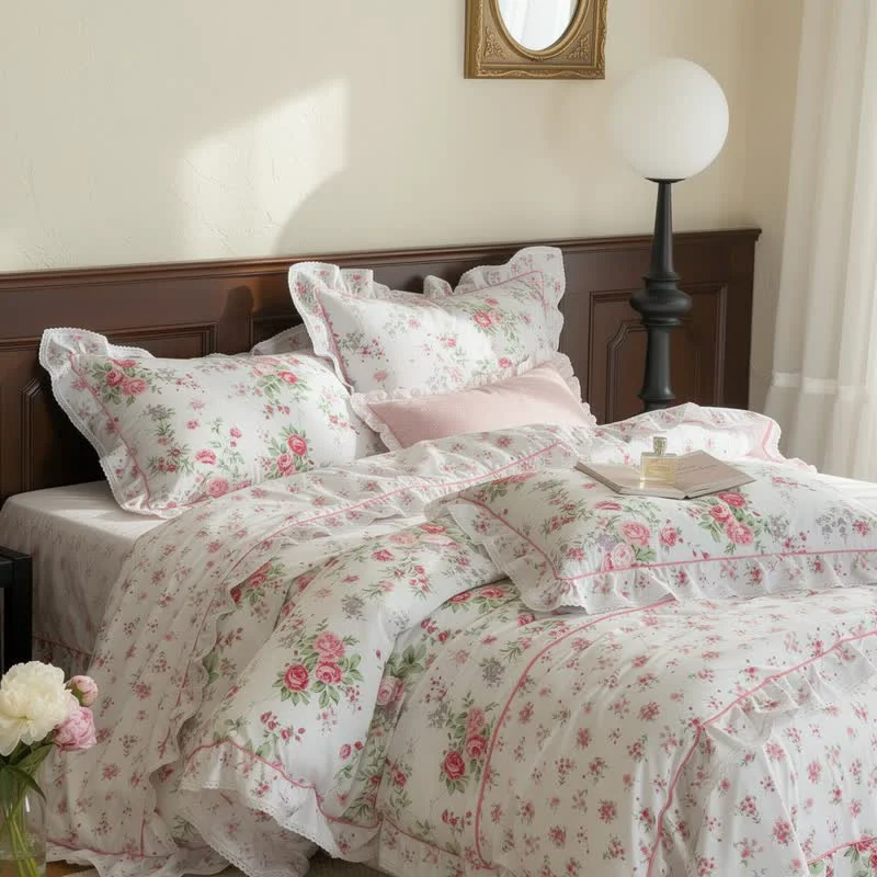 Proven Ownkoti Romantic Rose Ruffle Bedding Set Traditional