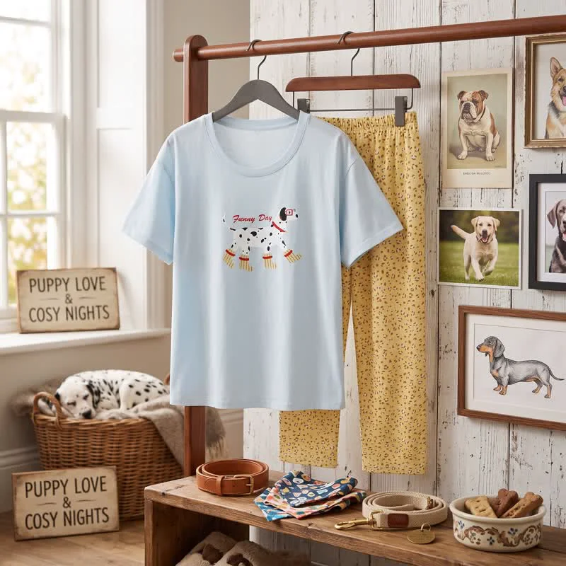 Specialty Ownkoti Cute Dog Graphic Cotton Loungewear Set Effective