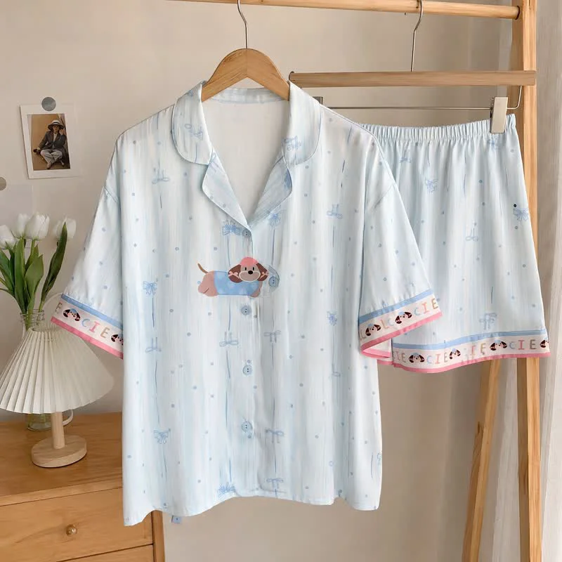 Trendy Ownkoti Sky Blue Puppy Print Pajama Set Effective