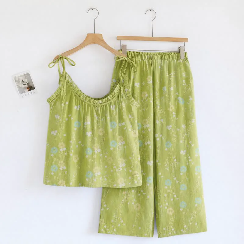 Trendy Ownkoti Ditsy Floral Spaghetti Strap Loungewear Relaxed