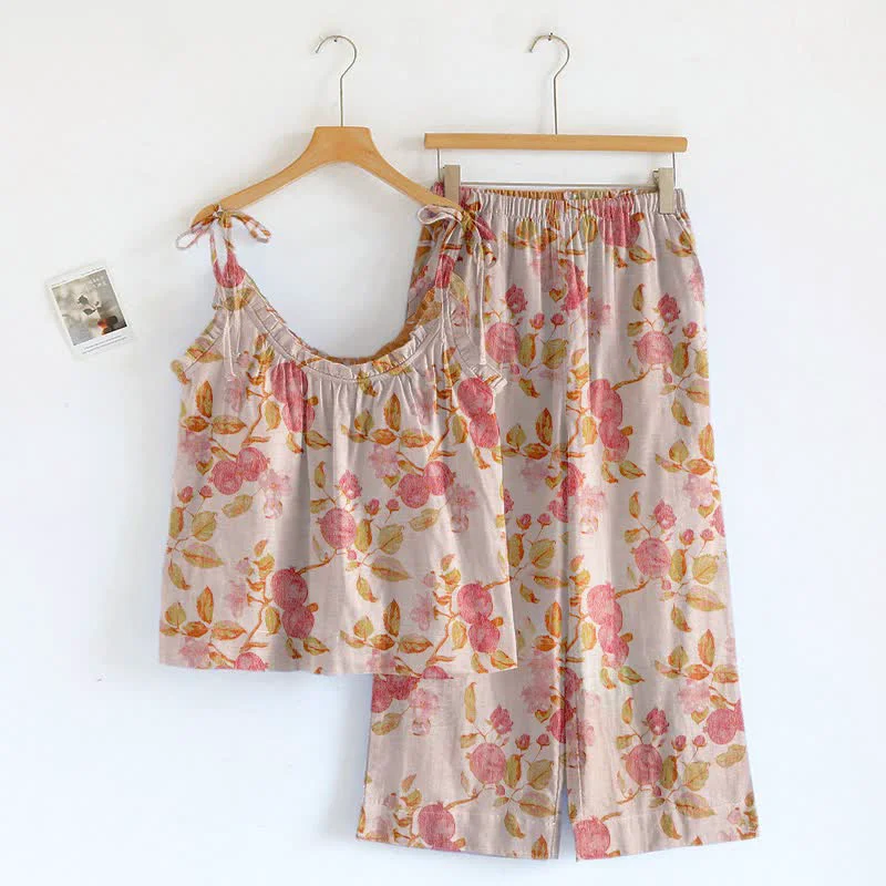 Functional Ownkoti Blush Floral Spaghetti Strap Loungewear Soft