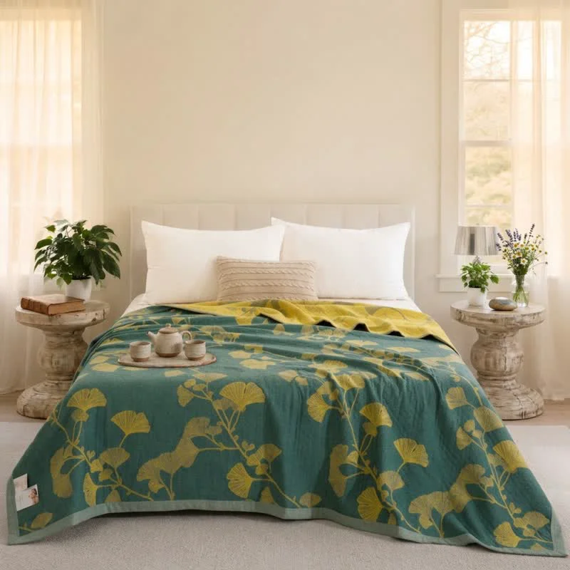 Professional Ownkoti Nordic Ginkgo Leaf Reversible Cotton Quilt Excellent
