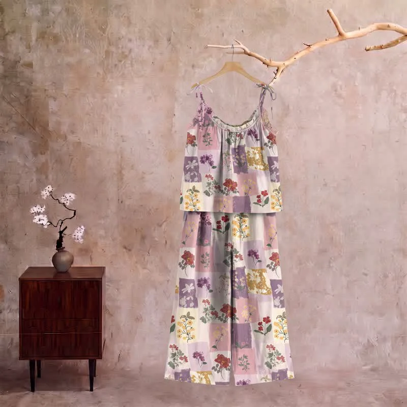Smooth Ownkoti Pastel Floral Patchwork Cami Loungewear Set Versatile