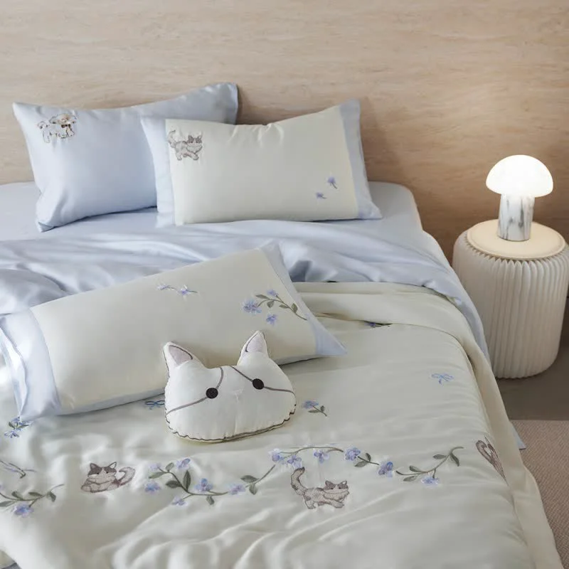 Long-Lasting Ownkoti Cat Trail Floral Lyocell Bedding Set High-End