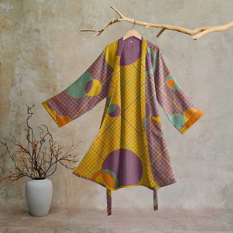 Premium Ownkoti Retro Geometric Circle Cotton Robe Specialty