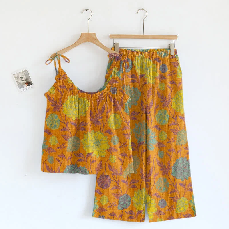 Flexible Ownkoti Retro Peony Cotton Cami Loungewear Set Reusable