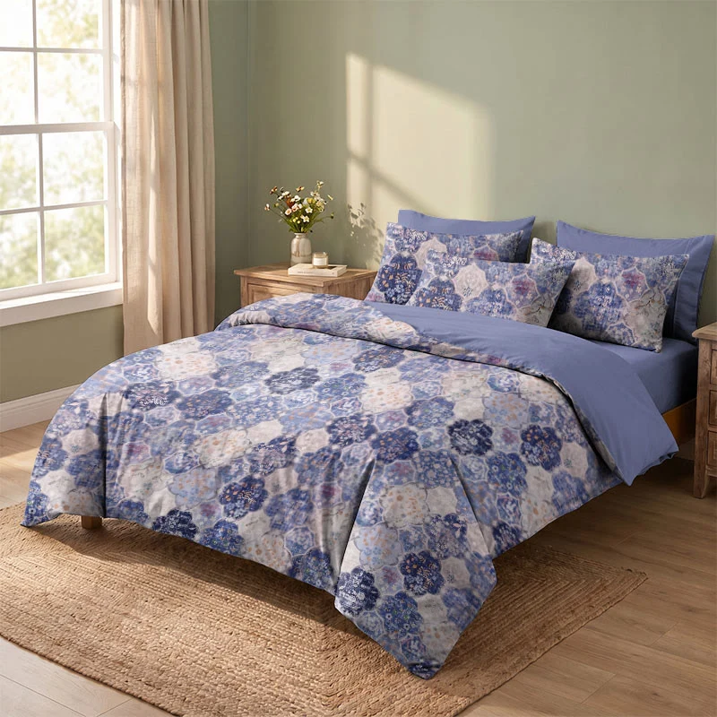 Proven Ownkoti Blue Mosaic Floral Cotton Gauze Bedding Set High-Quality