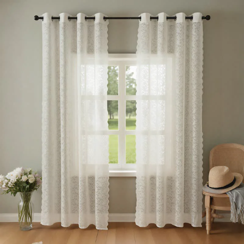 Natural Ownkoti Grommet Top Airy Voile Lace Sheer Curtain Smart