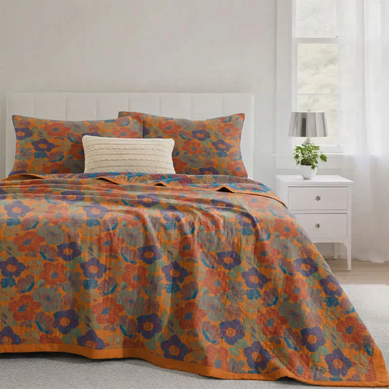Long-Lasting Ownkoti Vintage Multicolor Floral Cotton Reversible Quilt Crafted