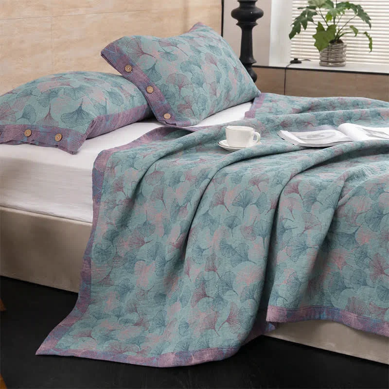Comfortable Ownkoti Muted Vintage Ginkgo Leaf Cotton Bedding Set Stylish