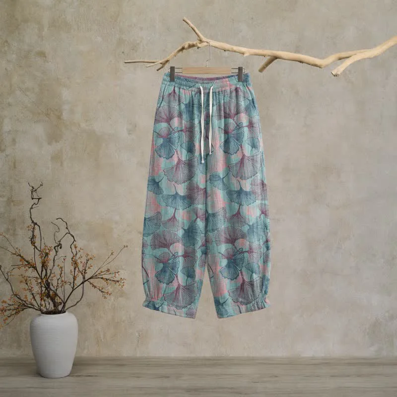 Reusable Ownkoti Vintage Ginkgo Leaf Cotton Lounge Pants Long-Lasting