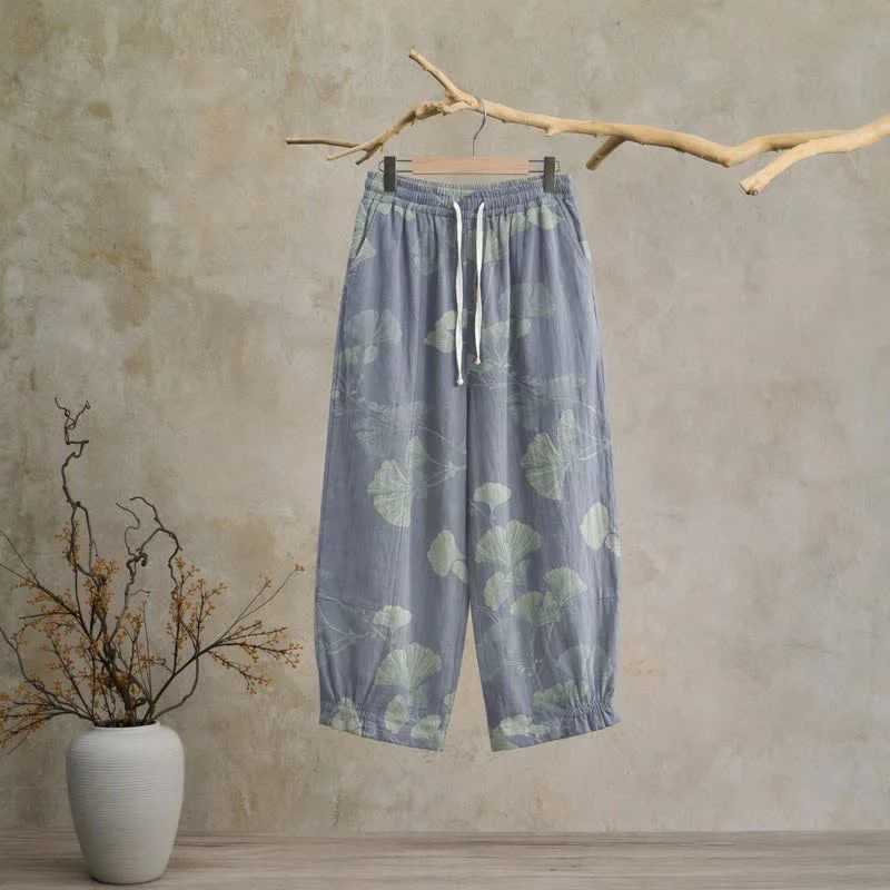 Crafted Ownkoti Retro Botanical Ginkgo Leaf Cotton Lounge Pants Exceptional