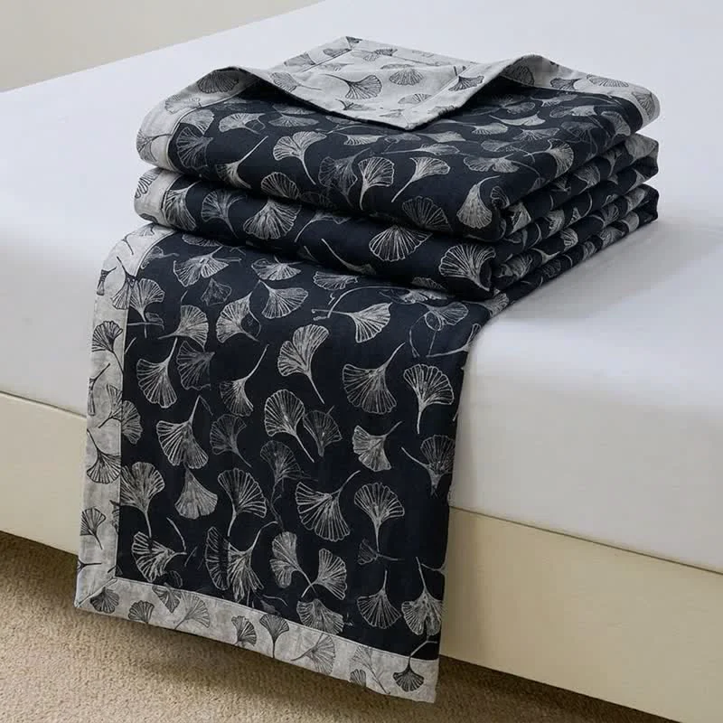 Enhanced Ownkoti Vintage Black Ginkgo Leaf Reversible Cotton Bedding Set Safe