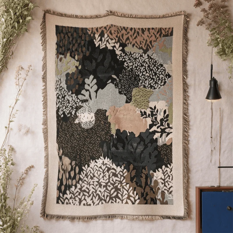 Functional Ownkoti Abstract Forest Foliage Throw Blanket Fine