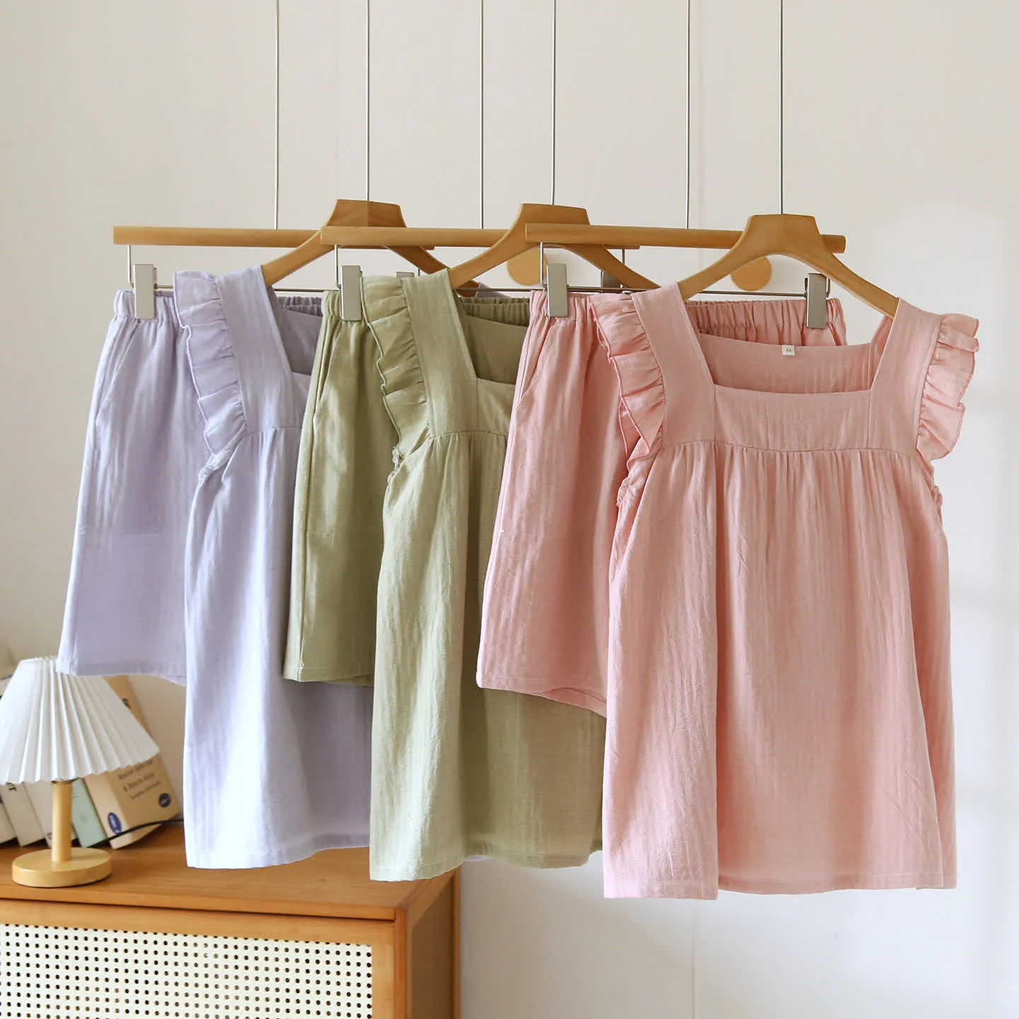 Natural Ownkoti Breezy Ruffle Trim Cotton Lounge Set Crafted