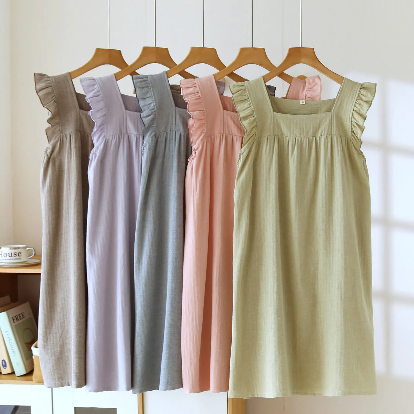 Premium Material Ownkoti Cotton Square Neck Ruffle Lounge Dress Recyclable