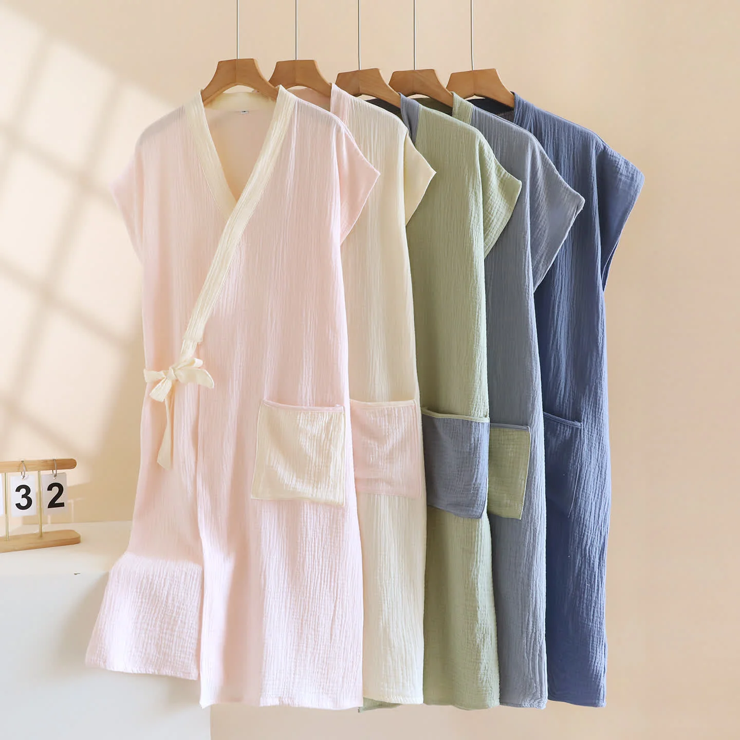 Long-Lasting Ownkoti Minimalist Cotton Kimono Wrap Homewear Robe Versatile