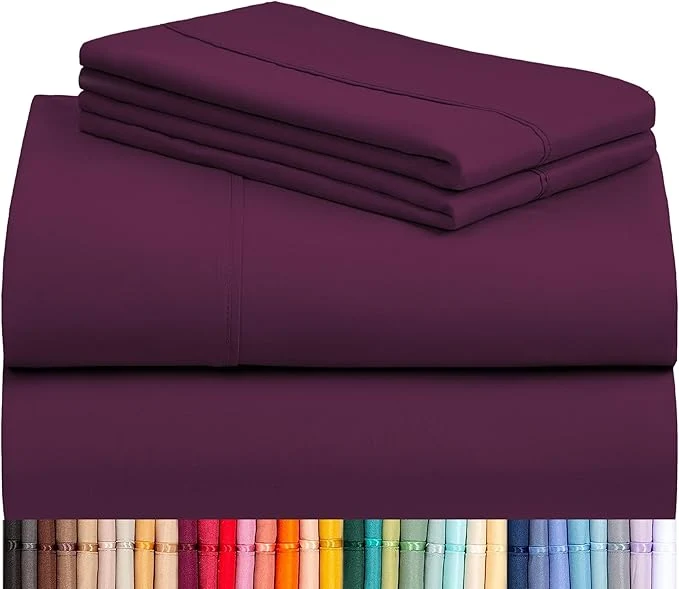 Secure LuxClub 3 PC Sheet Set Sheets Deep Pockets 18 quot Eco Friendly Wrinkle Sheets Machine Washable Hotel Bedding Silky Soft - Eggplant Twin Innovative