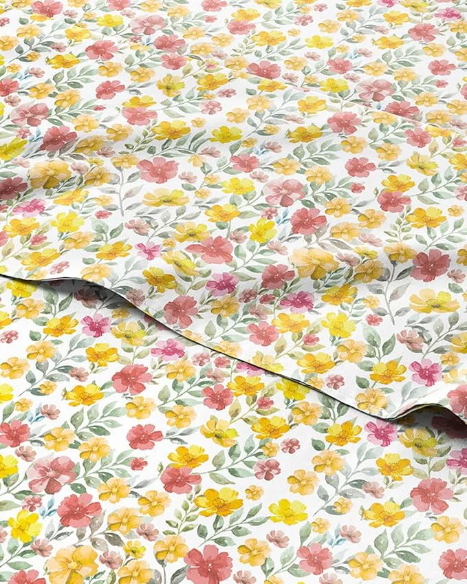 Original Floral Sheets - Watercolor Floral Bed Sheet Set - 1 Flat 1 Fitted amp 1 Pillowcase w Deep Pockets - Comfy Wrinkle amp Fade Boho Botanical Bedding - Ultra-Soft Breathable amp Cooling - Twin Size New Flexible