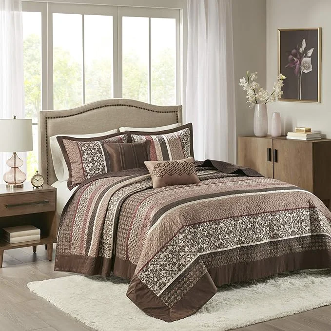 Superior Madison Park Princeton Reversible Quilted Bedspread Set Solid Reverse Summer Breathable Lightweight All Season Bedding Layer Matching Shams Bedspread King 120 quot x118 quot Red 5 Piece Professional