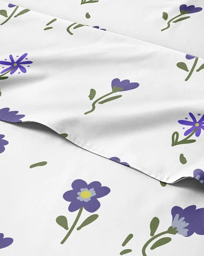 Advanced Floral Sheets - Purple Floral Bed Sheet Set - 1 Flat 2 Fitted amp 2 Pillowcases w Deep Pockets - Wrinkle amp Fade - Boho Botanical Bedding - Ultra-Soft Breathable amp Cooling - Split King Size Set Certified