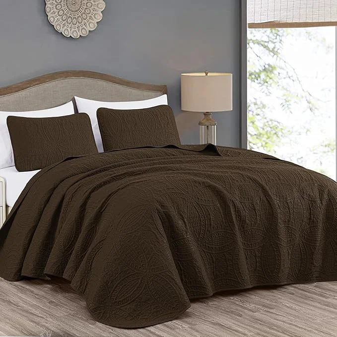 Safe Chezmoi Collection Austin 3-Piece Oversized Bedspread Coverlet Set Queen Chocolate Pack of 6 Premium