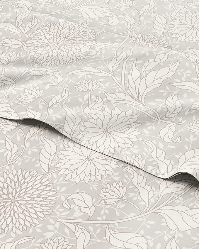 Elite Floral Sheets - Beige Floral Bed Sheet Set - 1 Flat 1 Fitted amp 2 Pillowcases w Deep Pockets - Comfy Wrinkle amp Fade - Boho Botanical Bedding - Ultra-Soft Breathable and Cooling - King Size Stylish