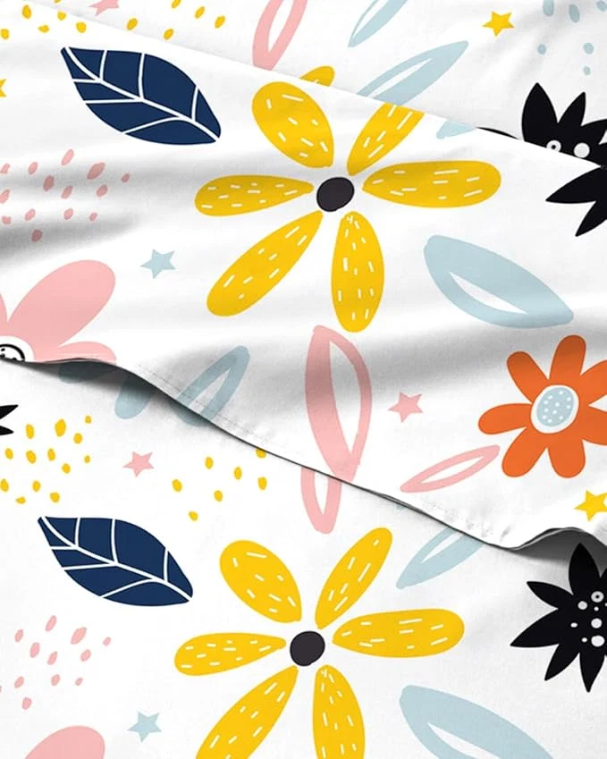 Smart Floral Sheets - Flower Print Bed Sheet Set - 1 Flat 1 Fitted amp 2 Pillowcases w Deep Pockets - Comfy Cozy Wrinkle amp Fade - Boho Botanical Bedding - Soft Breathable amp Cooling - King Size Set Sustainable