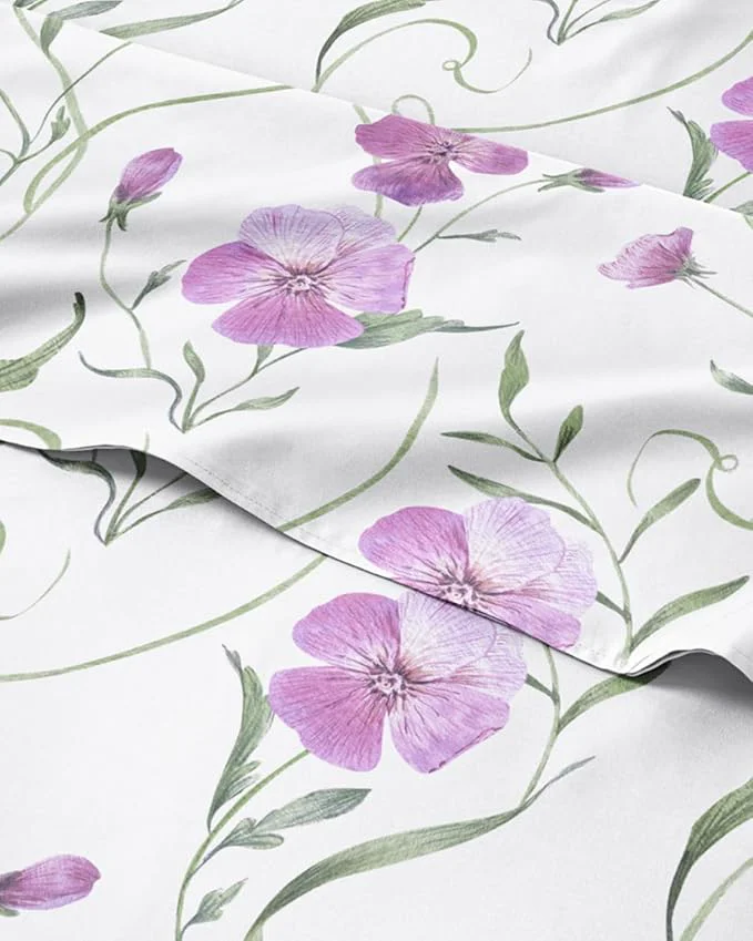 Fast Floral Sheets - Pink Floral Bed Sheet Set - 1 Flat 1 Fitted amp 2 Pillowcases w Deep Pockets - Comfy Wrinkle amp Fade - Boho Botanical Bedding - Soft Breathable and Cooling - Cal King Size Set Detailed