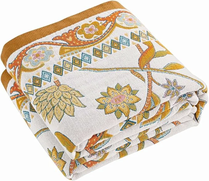 Secure Fall Throw Blanket for Couch Brown Boho Decorative Throw Blanket Cotton Muslin Breathable Woven Farmhouse Blankets Quilt 90 quot x98 quot Reversible Lightweight Blankets Bohemian Throw Quilt User-Friendly