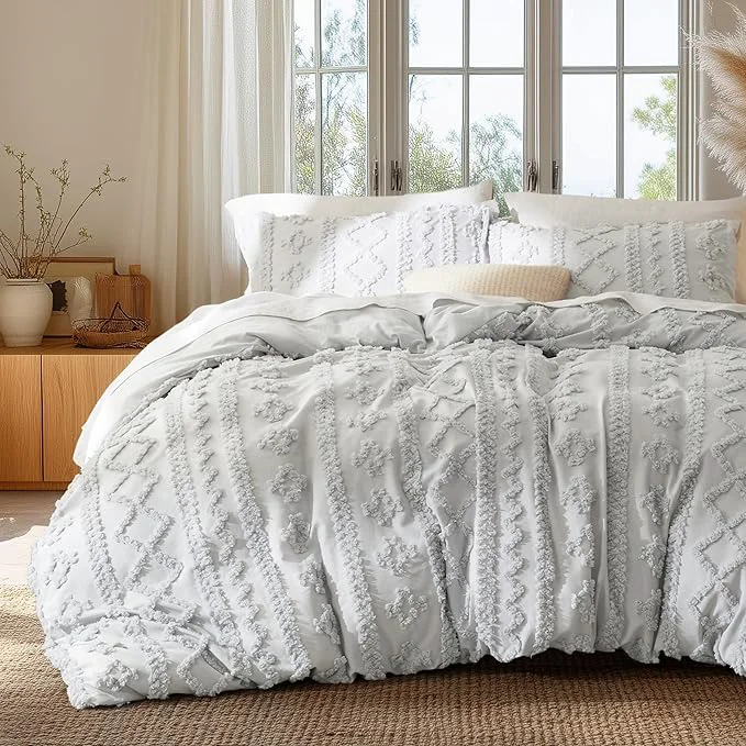 Proven Bedsure Boho Duvet Cover Queen Size Soft amp Comfortable Elegant Design Boho Bedding for Decoration Machine Washable Comforter Cover for All Seasons Includes 1 Duvet Cover amp 2 Pillow Shams Light Grey Top-Quality