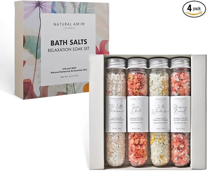 Pure Natural Amor Natural Bath Salt Gift Set – 4 Pack Tubes Carefully Designed