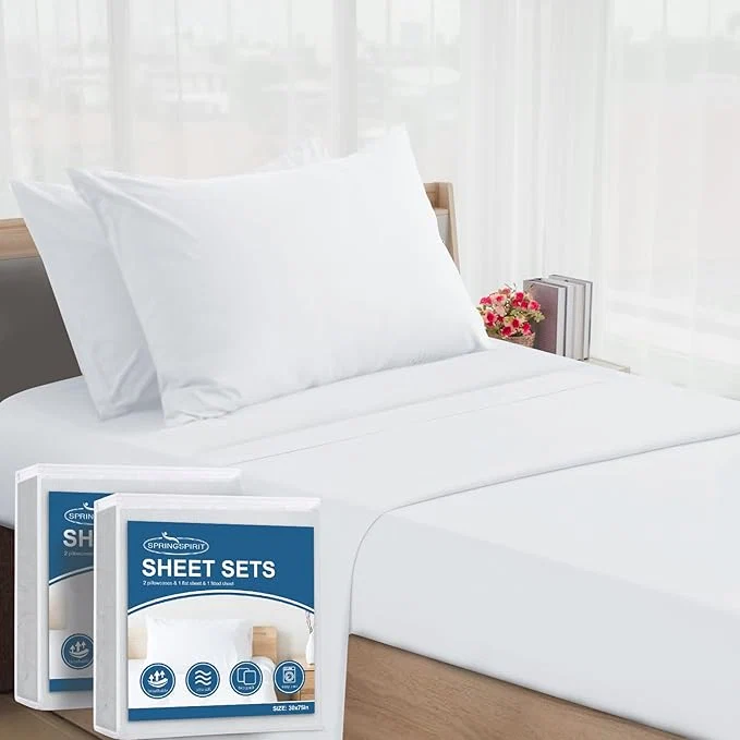 Modern SPRINGSPIRIT Cot Sheets 30 quot x 75 quot x 9 quot 4 Piece Cot Sheet Set 2 Pack Cot Size Fitted Sheets with Narrow Twin Camp Bunk R Bunk Guest Beds Trifold Mattress White Powerful