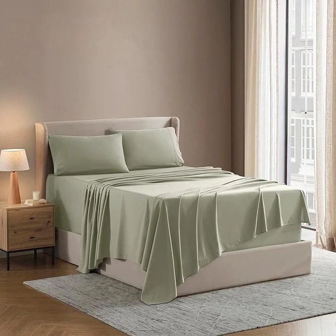 Advanced Nestl King Sheet Set - Luxury 1800 Ultra-Soft Microfiber King Bed Sheets - Double Brushed - Deep Pockets - Easy Fit - 4 Piece Set - Bedding Sheets amp Pillowcases King Light Green Solid