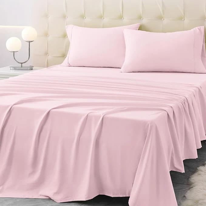 Reliable California King Size Bed Sheet Set - 4 Piece Soft Microfiber Sheets with Deep Pockets Cooling Technology and Wrinkle- Pillowcase. Hotel-Quality Durable Bedding Light Pink Specialty