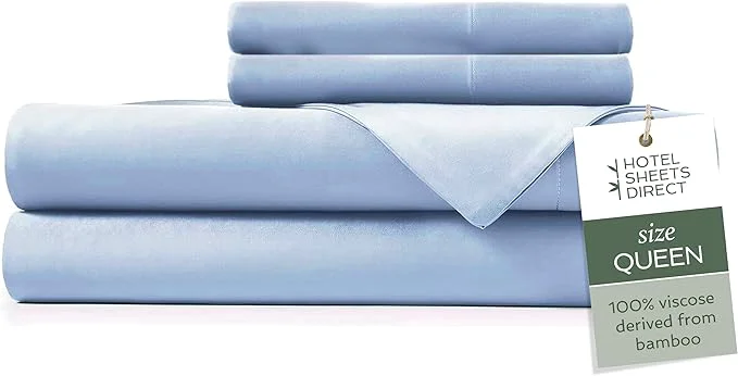 Prestigious Hotel Sheets Direct 4 Piece Bed Sheet Set Queen Size Viscose Derived from Bamboo Sheets Set with 2 Pillowcases Cooling amp Breathable Luxury Bedding Moisture-Wicking amp Silky Soft Light Blue Green
