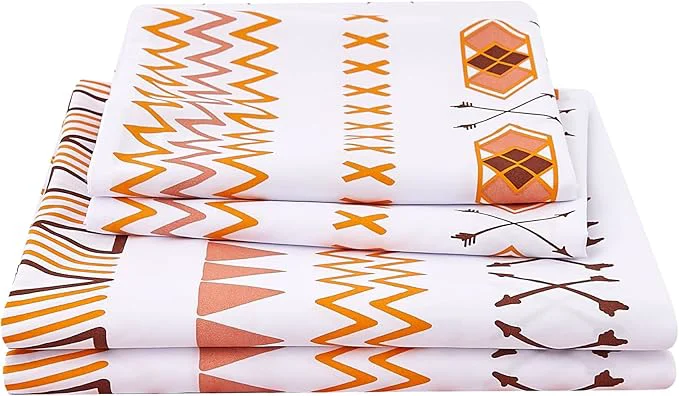 Powerful JSD Geometric Printed Sheet Set Queen 4 Piece Soft Orange Pattern Microfiber Sheets Extra Deep Pocket Genuine