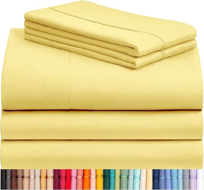 Crafted LuxClub 5 PC Sheet Set Bed Sheets Deep Pockets 16 quot Eco Friendly Wrinkle Cooling Machine Washable Hotel Bedding Silky Soft - Lemon Split King Luxury