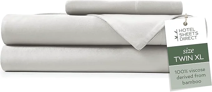 Exclusive Hotel Sheets Direct 3 Piece Bed Sheet Set Twin XL Size Viscose Derived from Bamboo Sheets Set with 1 Pillowcase Cooling amp Breathable Luxury Bedding Moisture-Wicking amp Silky Soft Light Gray Prestigious