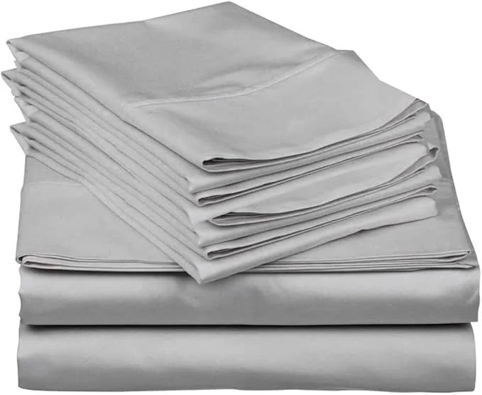 Excellent Mattress-Homes Extra Deep Pocket 6 Piece Cal-King Sheet Set Hotel Luxury Collection Egyptian Cotton 21 quot Deep Fitted Sheet Soft Cool amp Breathable Bedding with 4 Pillowcases in Light Grey Solid Functional