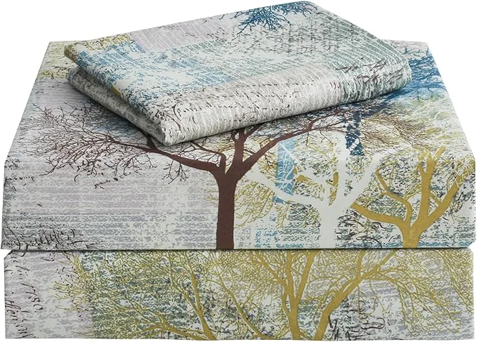 Certified JSD Rustic Print Sheet Set Twin Size 3 Piece Tree Pattern Soft Microfiber Bedding Sheets Extra Deep Pocket Durable