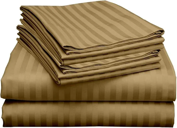 First-Class Mattress-Homes 6 Piece King Sheet Set Hotel Luxury Collection Egyptian Cotton 18 Inch Deep Pocket Fitted Sheet Soft amp Cool Breathable Bedding with 4 Pillowcases in Taupe Stripe Classic