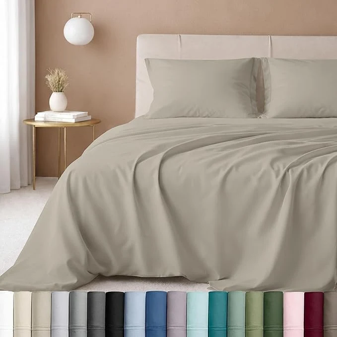 Trendy California Design Den Hotel Quality King Bed Sheets Set - Luxury 600 Thread Count Sateen Natural Cotton King Sheet Set Fully Elasticized Deep Pockets Cool and Durable Bedding - Soft Linen First-Class