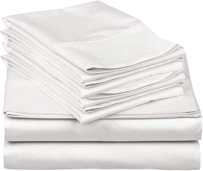 World-Class Mattress-Homes Premium Collection 7 PC Split Sheet Set Egyptian Cotton Crisp Fits Mattress Up to 18 quot DEEP Pocket King Size Machine Wash Extra-Soft Breathable Sheets in White Solid Next-Generation