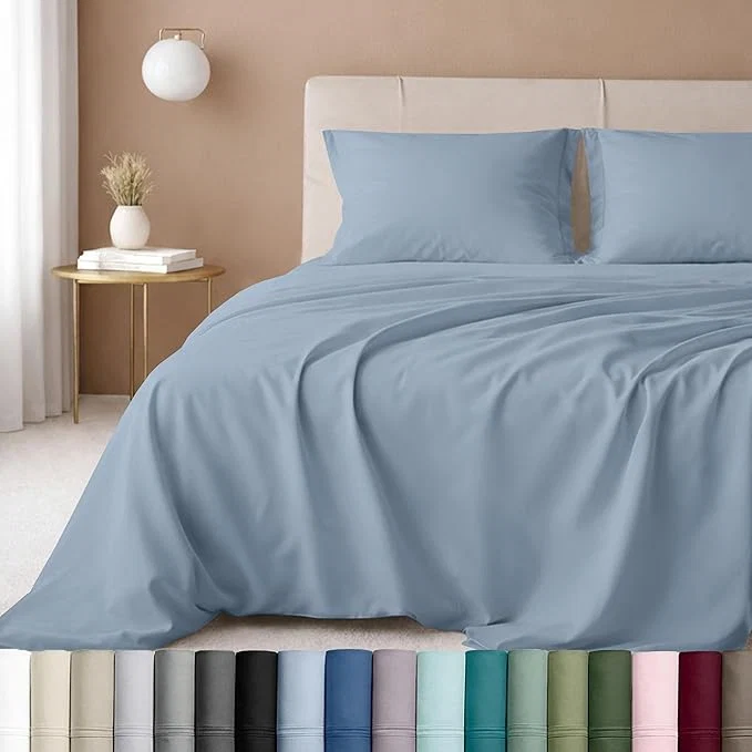 Optimized California Design Den Luxury Queen Size Sheet Set - Cotton 600 Thread Count Deep Pocket Queen Sheets Hotel-Quality Bedding with Sateen Weave - Blue Comfortable