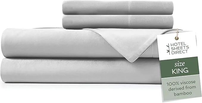 Genuine Hotel Sheets Direct 4 Piece Bed Sheet Set King Size Viscose Derived from Bamboo Sheets Set with 2 Pillowcases Cooling amp Breathable Luxury Bedding Moisture-Wicking amp Silky Soft Texture Gray Outstanding