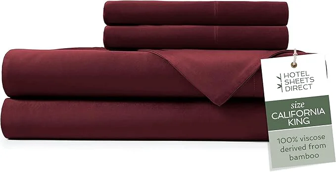 Efficient Hotel Sheets Direct 4 Piece Bed Sheet Set California King Size Viscose Derived from Bamboo Sheets Set with 2 Pillowcases Cooling amp Breathable Luxury Bedding Moisture-Wicking amp Silky Burgundy Prestigious